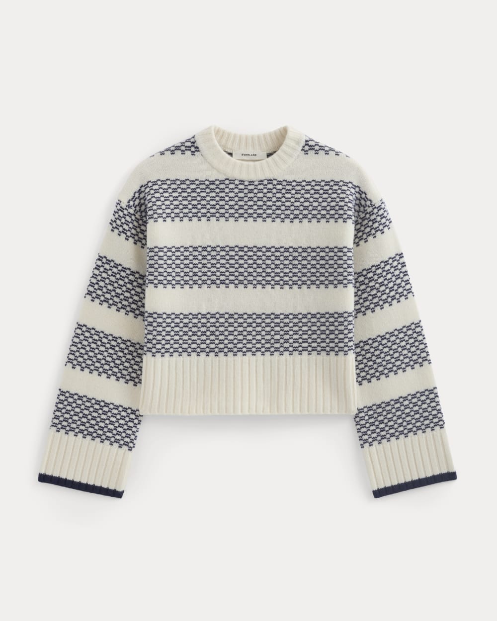 Nordic Cropped Boxy Crew in Luxe Merino in Bone/True Navy — alternate view