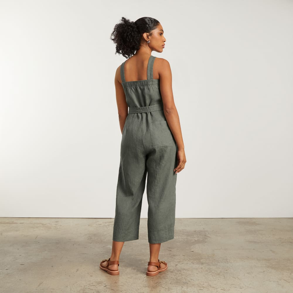 The Linen Jumpsuit in Pewter Green — detail view
