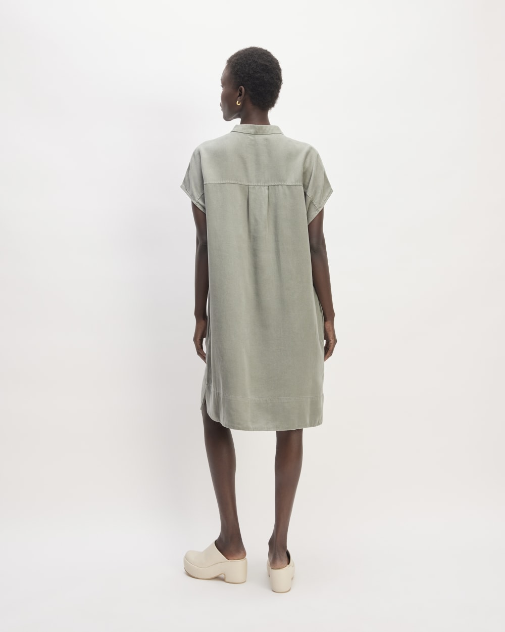 The TENCEL™ Easy Workwear Dress in Sage Green — detail view