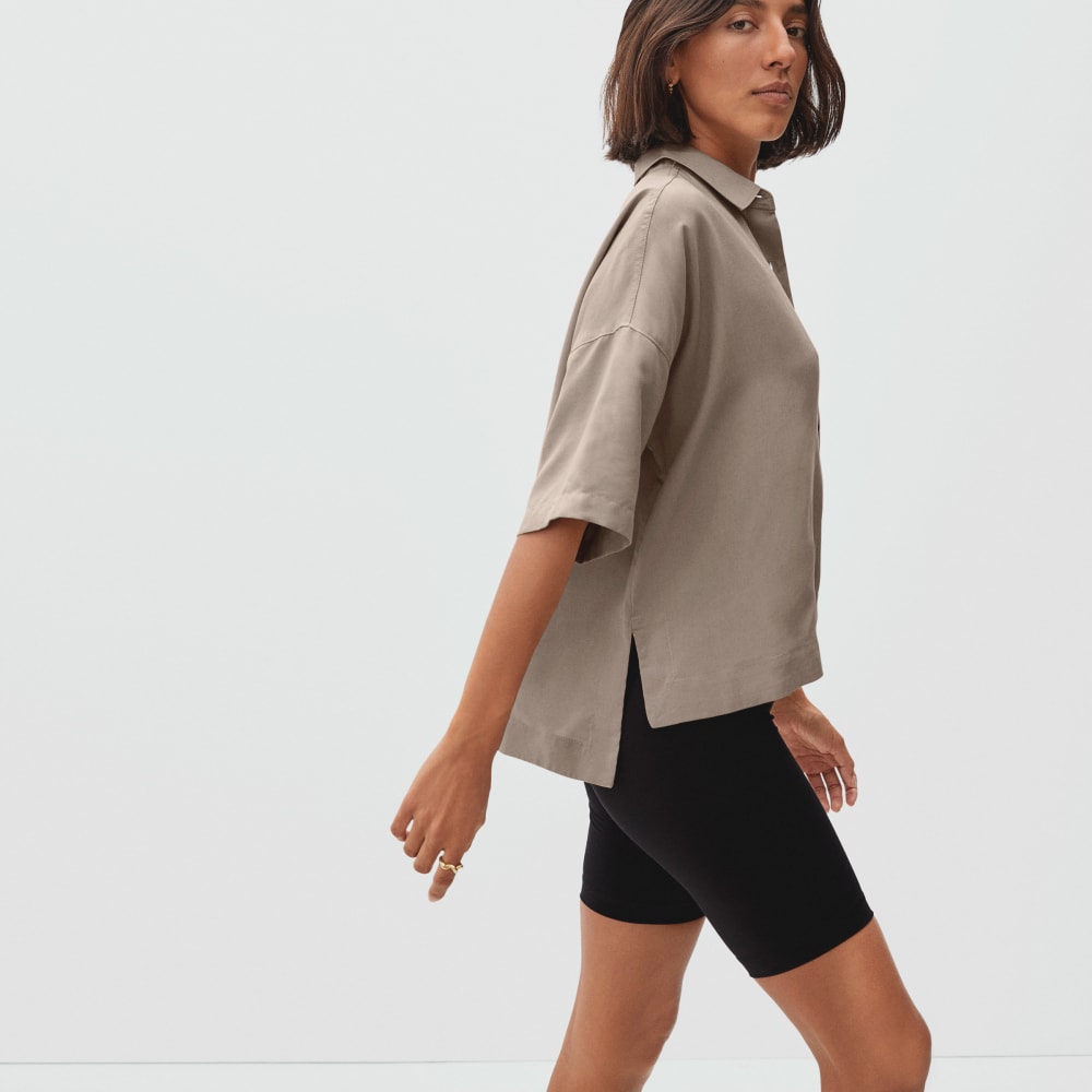 The Drapey Square Shirt in Burnt Sugar — detail view