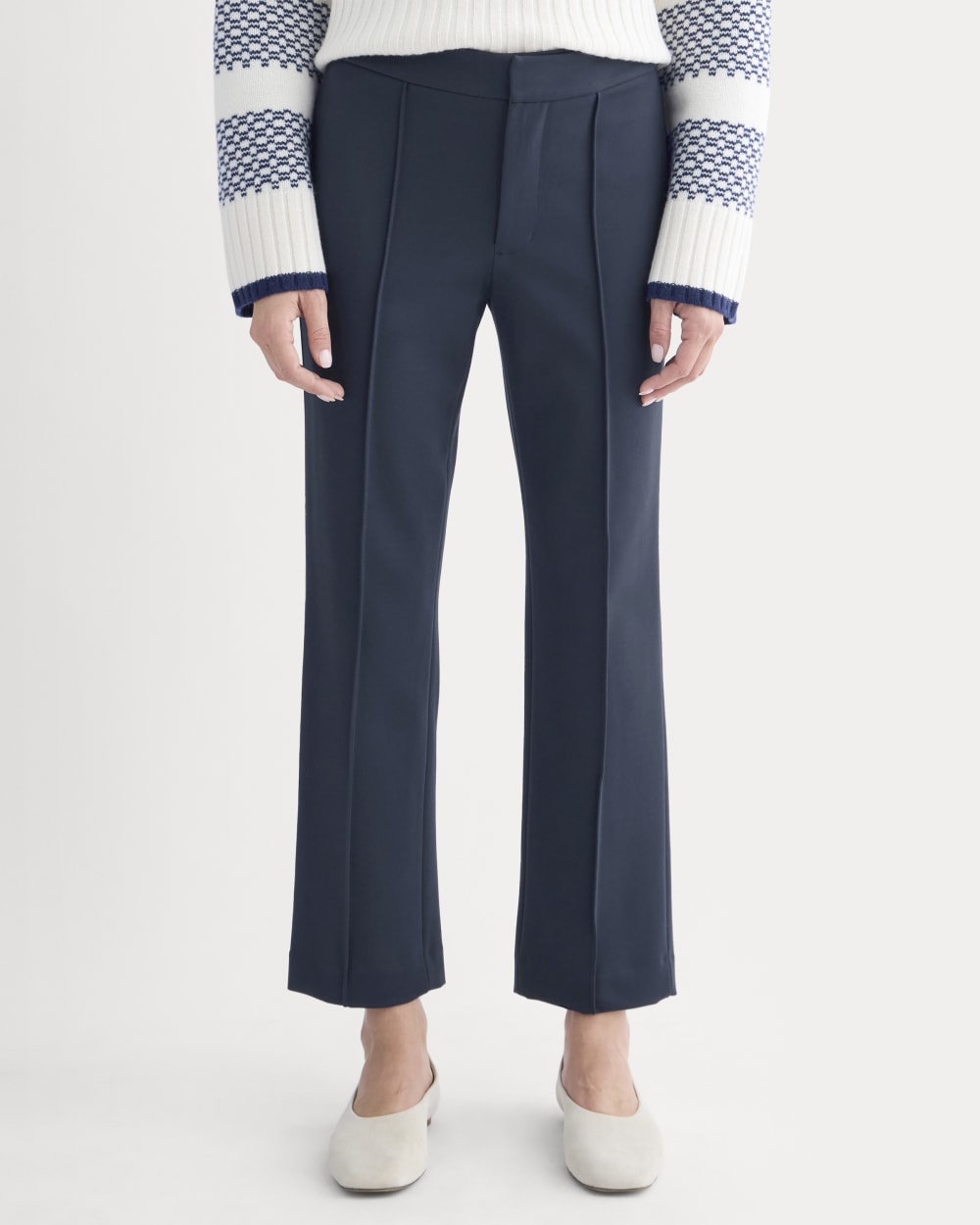Slim Trouser in Ponte in Deep Navy — detail view