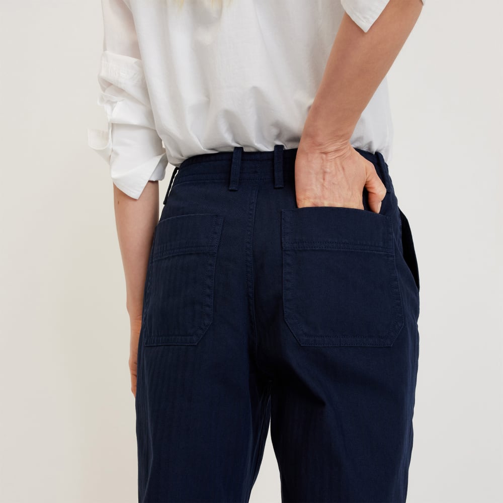 The Organic Cotton Herringbone Pant in Navy — detail view