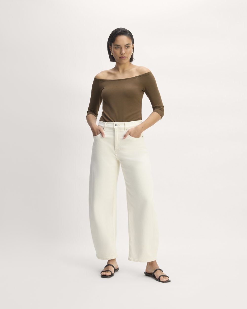 The Form Off-Shoulder Top in Cocoa — detail view