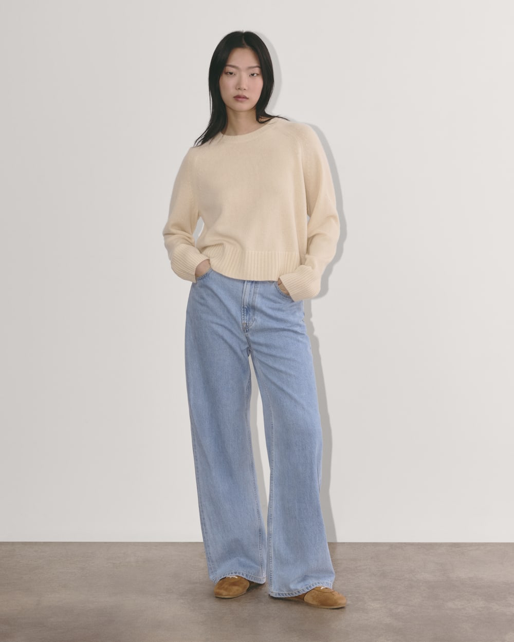 The Boxy Crew in Cashmere in Creme — detail view