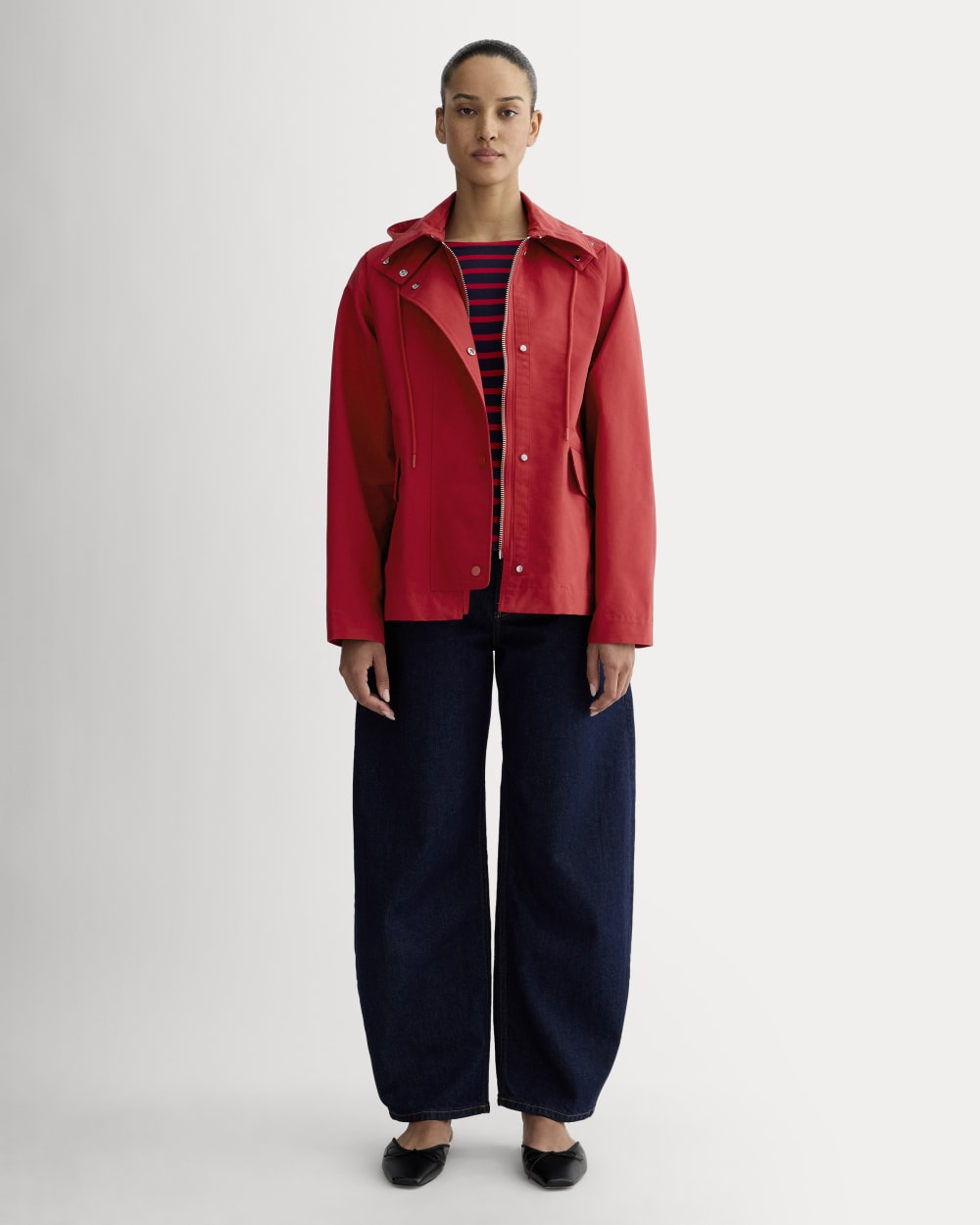 The Short Anorak in Berry Red — detail view