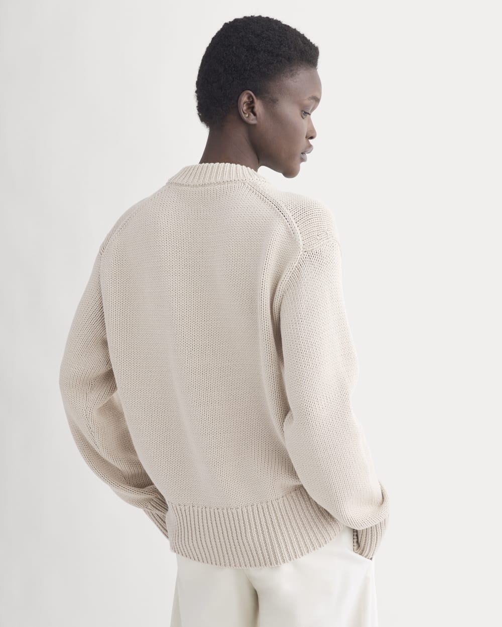 Oversized Cocoon Crew in Elevated Cotton in Peyote — detail view