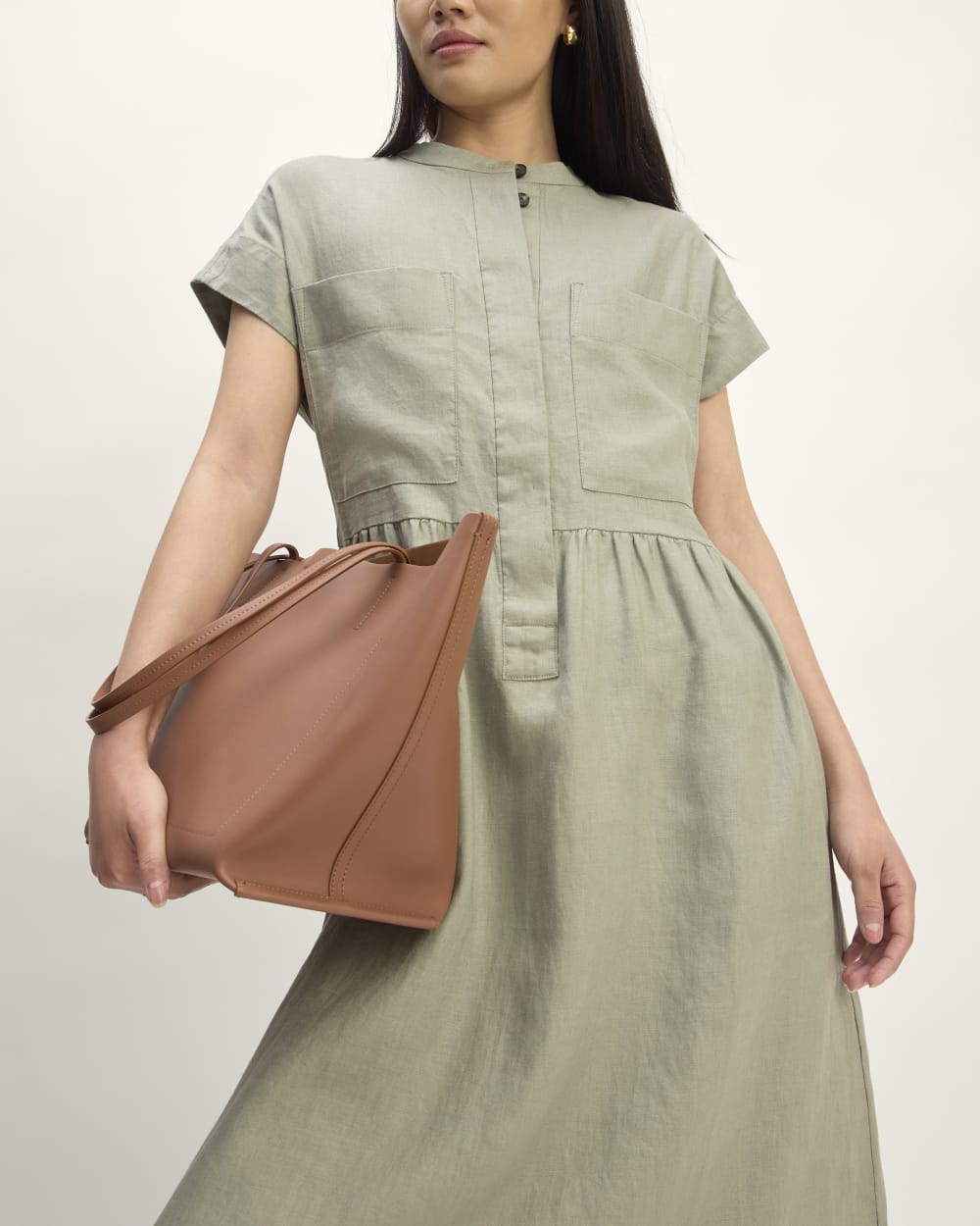 The Craft Dress in Linen in Sage Green — detail view