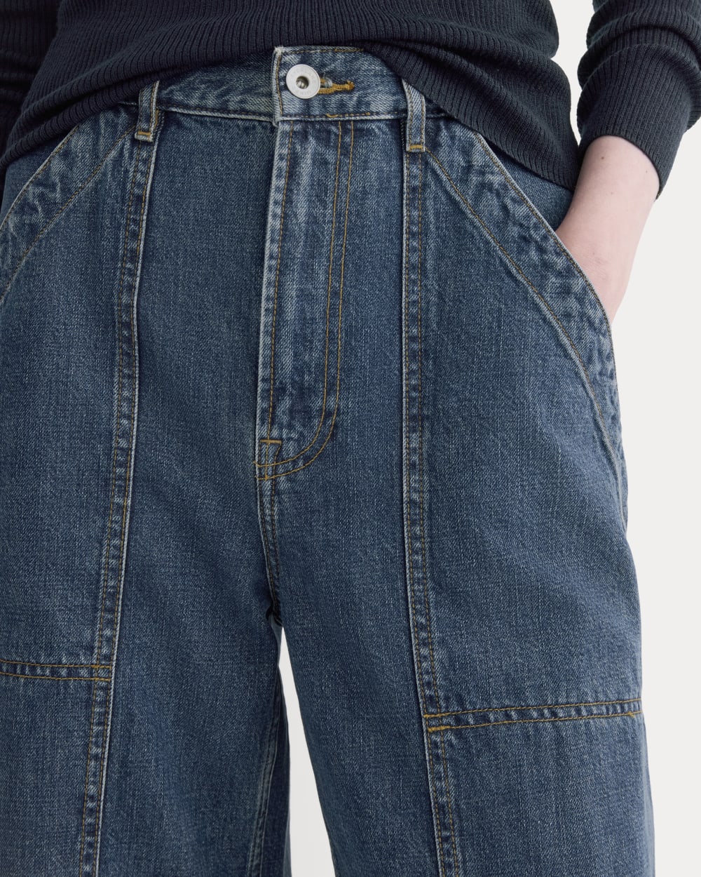 The Carpenter Jean in Mid Indigo — detail view