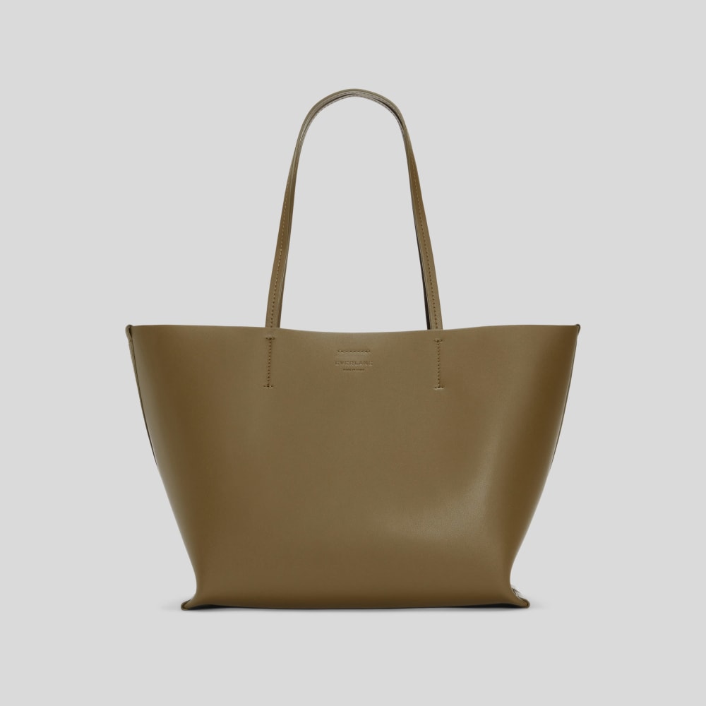 The Luxe Medium Italian Leather Tote in Beech — front view