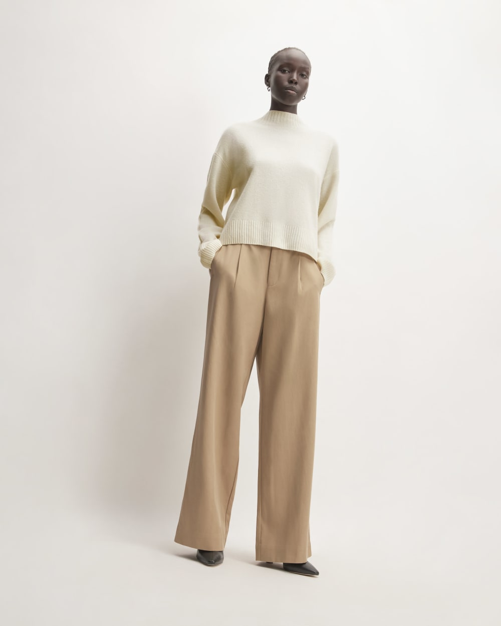 The Good Merino Wool Mockneck Sweater in Bone — detail view