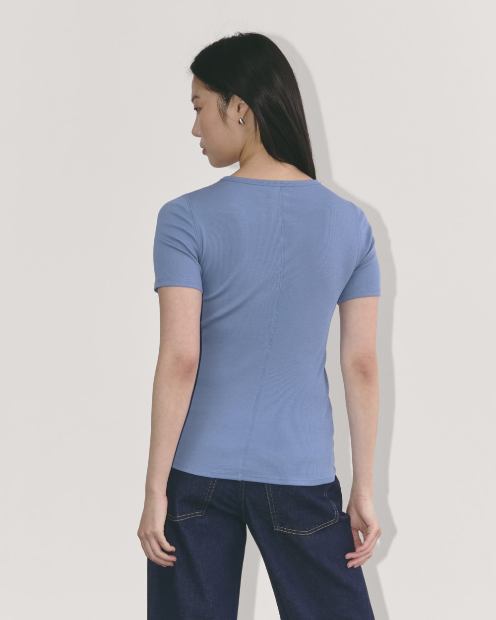 The Luxe Rib Crew in Bluebell — detail view