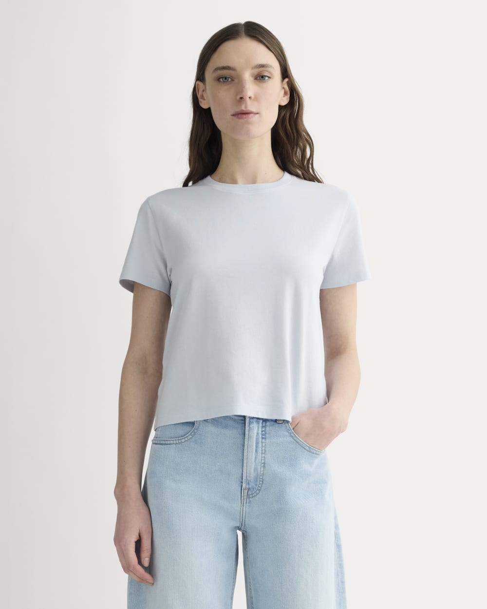 The Box-Cut Tee in Essential Cotton in Air Blue — front view