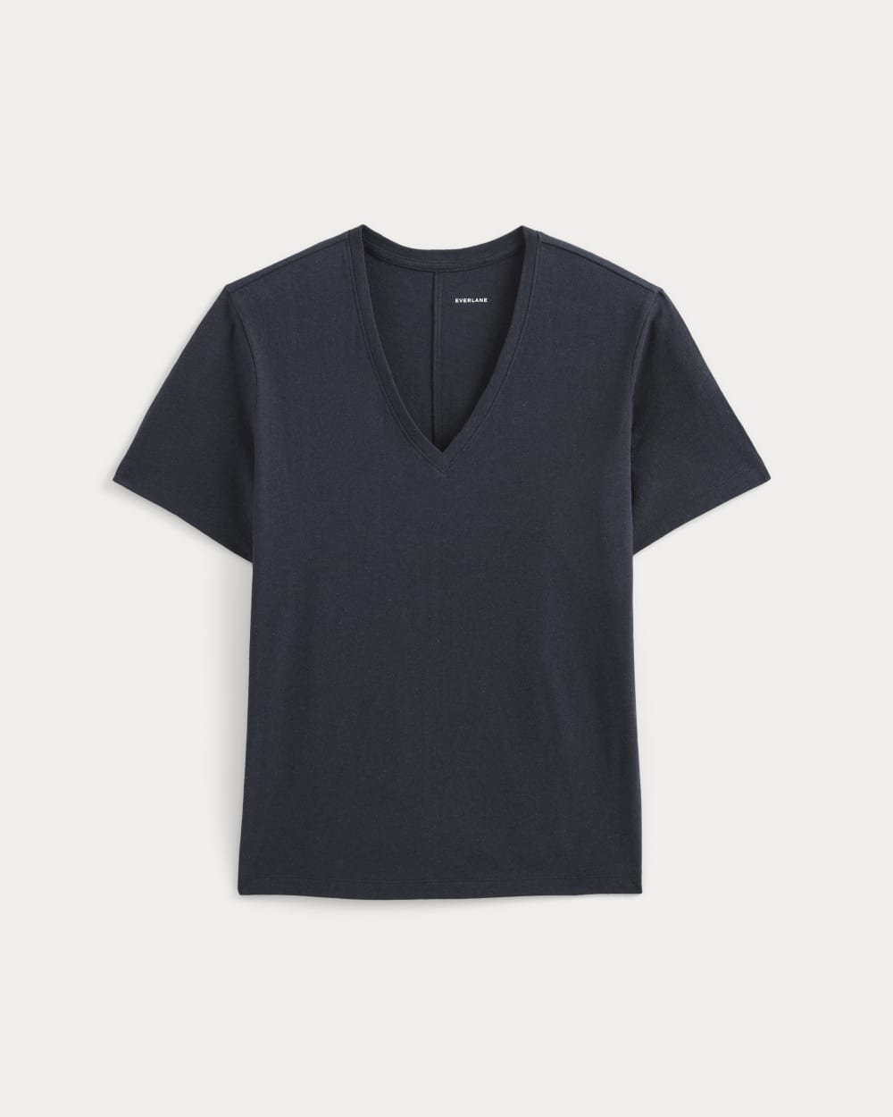 The Slouchy V-Neck Tee in Cotton Linen in Navy — alternate view