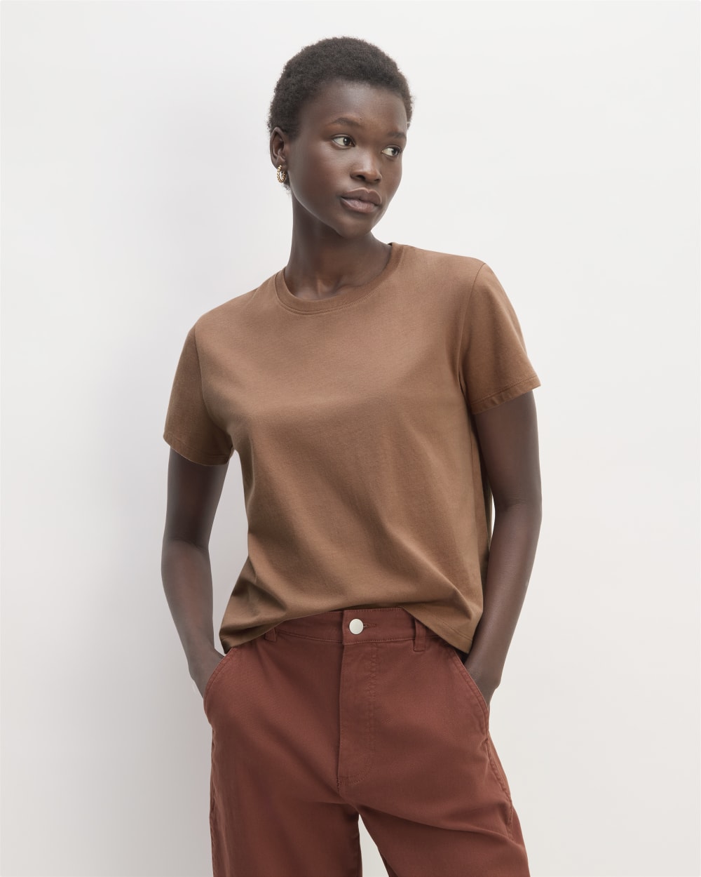 The Box-Cut Tee in Essential Cotton in Carob Brown — front view