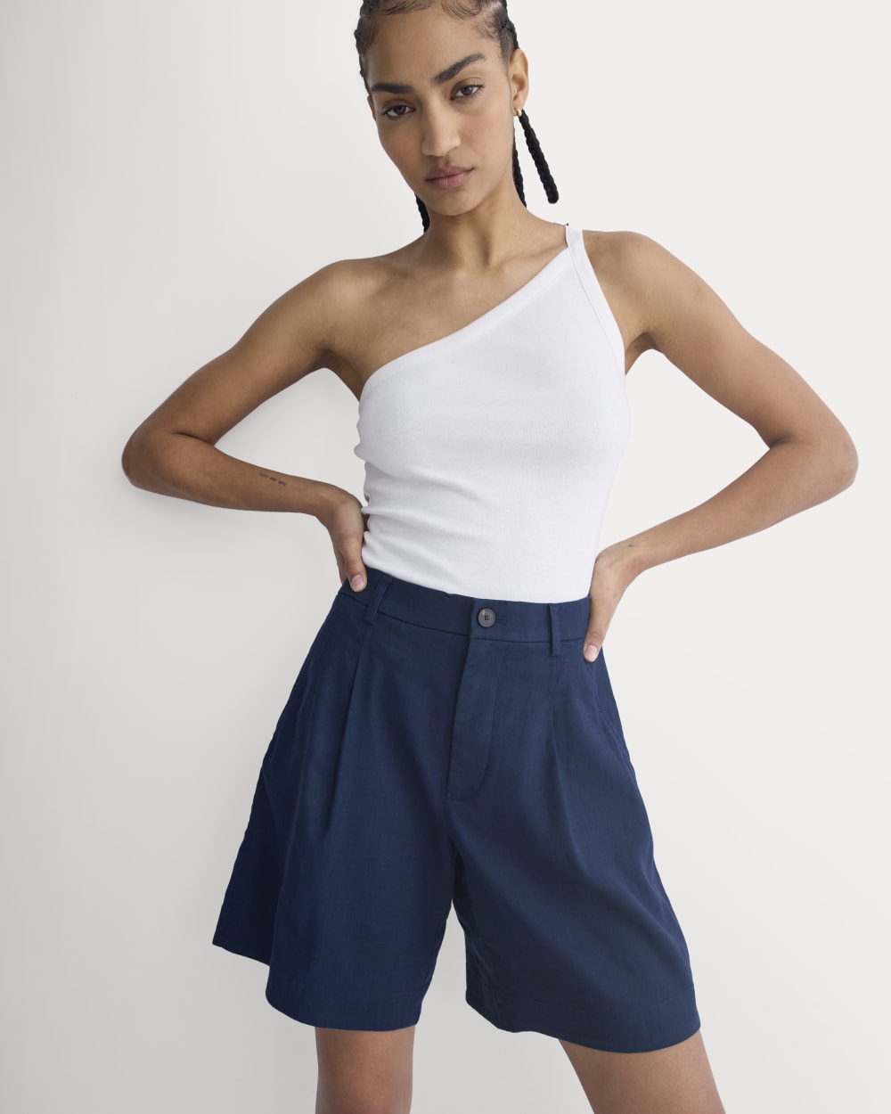 Tailored A-Line Short in Navy — front view