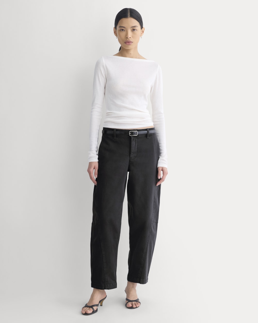 Twisted Seam Barrel Pant in Black — front view