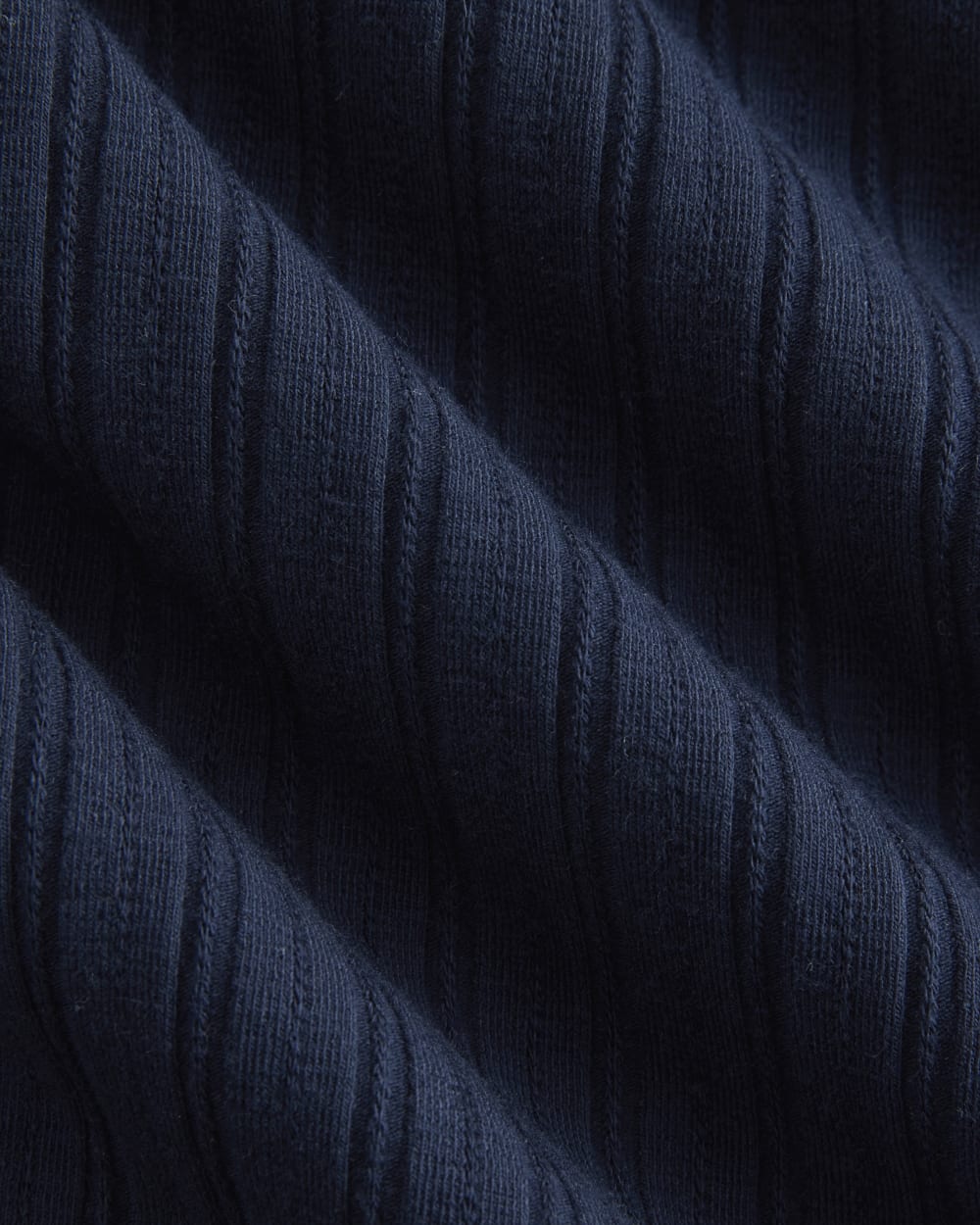 Scoop-Neck Midi Dress in Pointelle Knit in Deep Navy — detail view