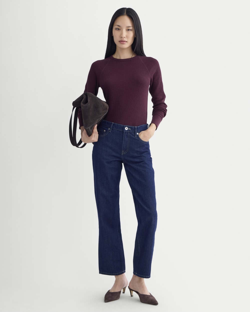 Slim-Fit Crew in Cozy Waffle in Heathered Port Royale — detail view