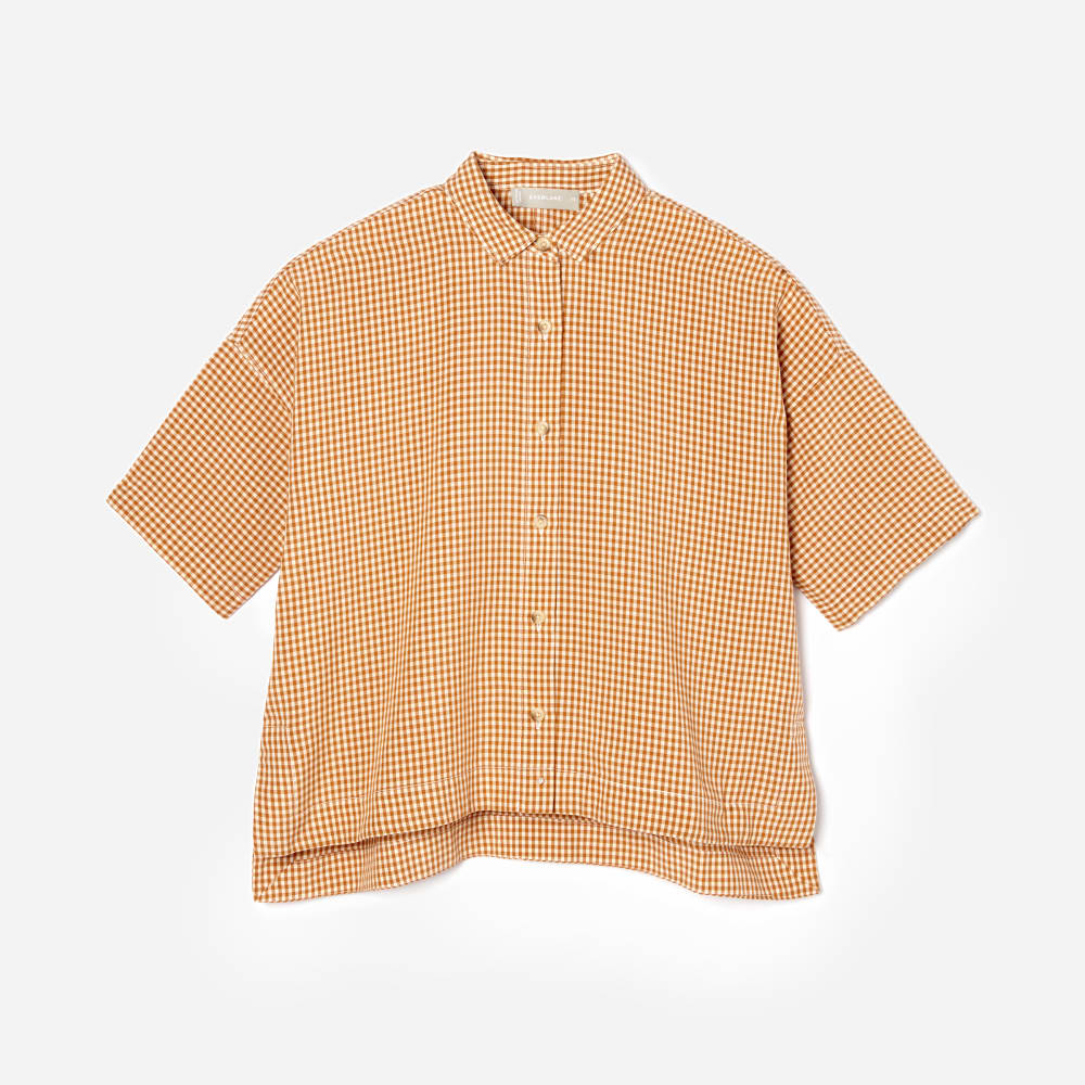 The Drapey Square Shirt in Burnt Orange Gingham — front view