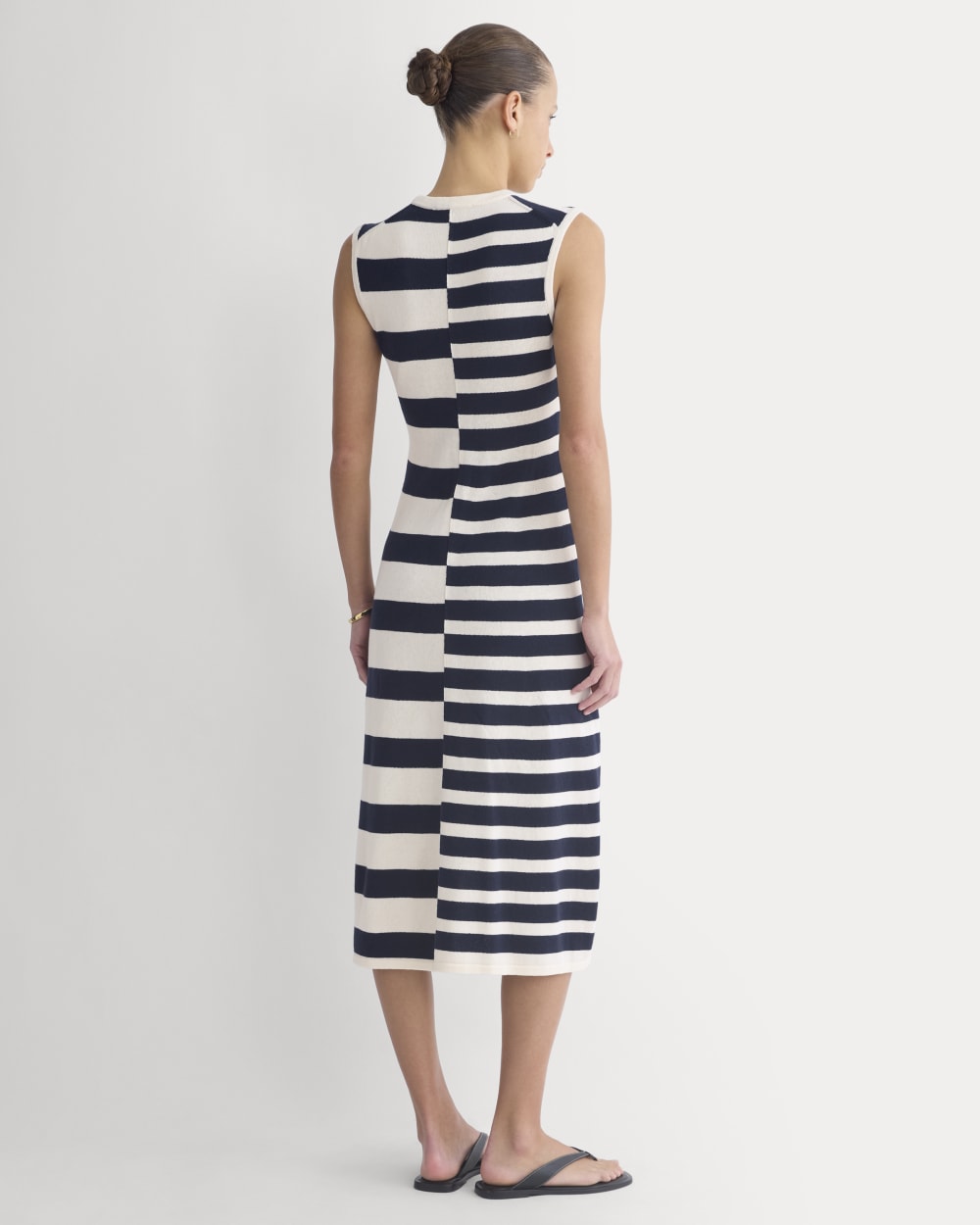 Striped Sweater Midi Dress in Bone/True Navy Duo Stripe — detail view