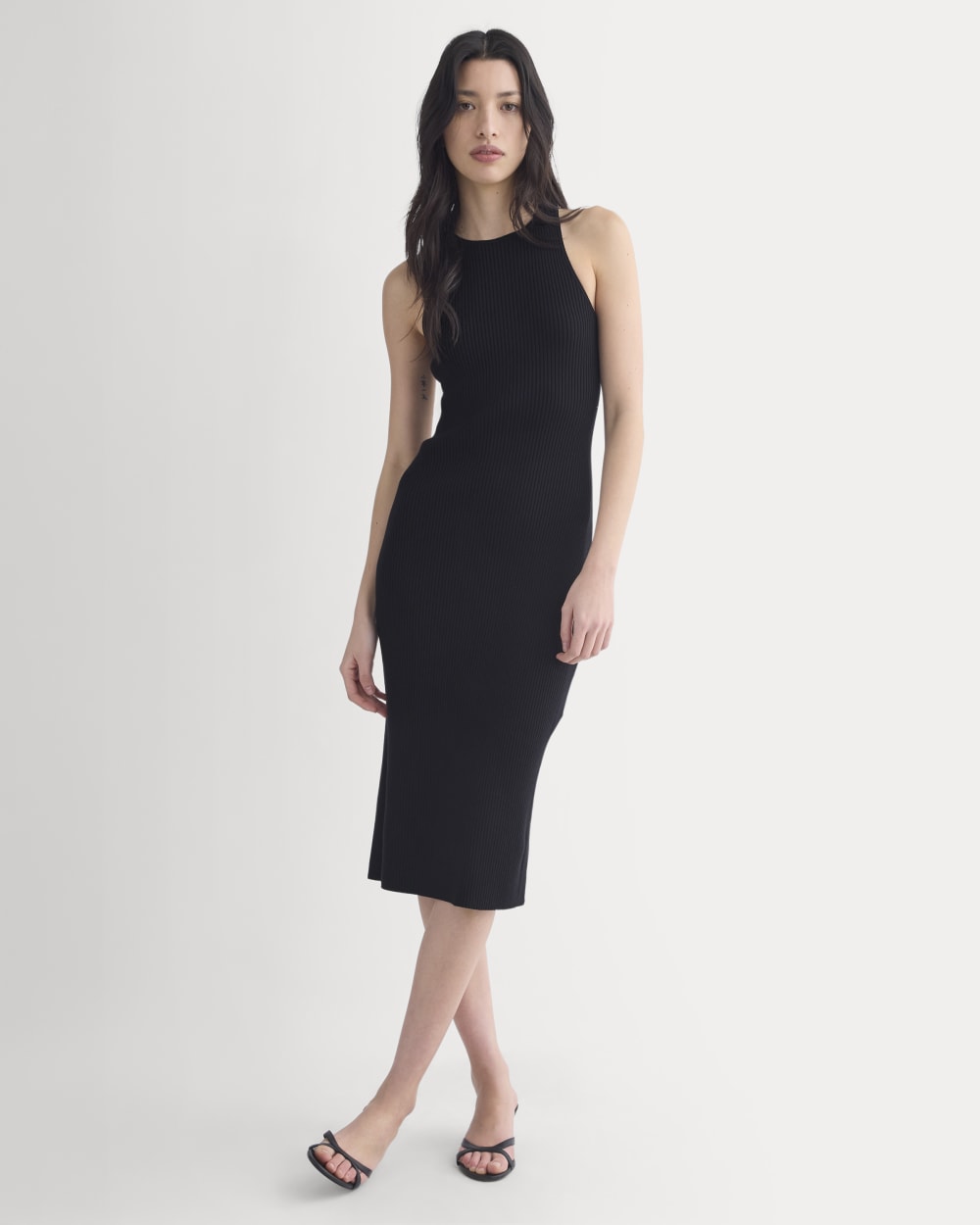 Cutaway Ribbed Midi Dress in Black — detail view