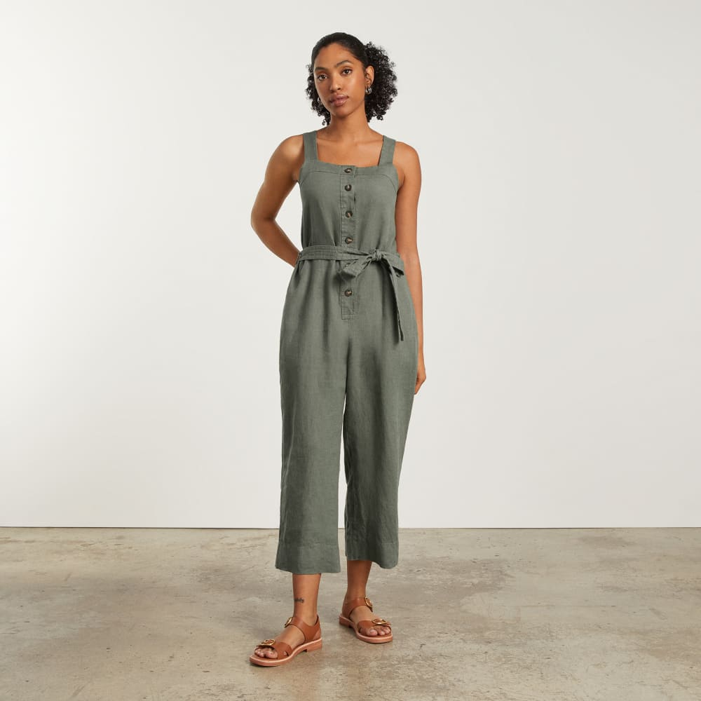 The Linen Jumpsuit in Pewter Green — alternate view