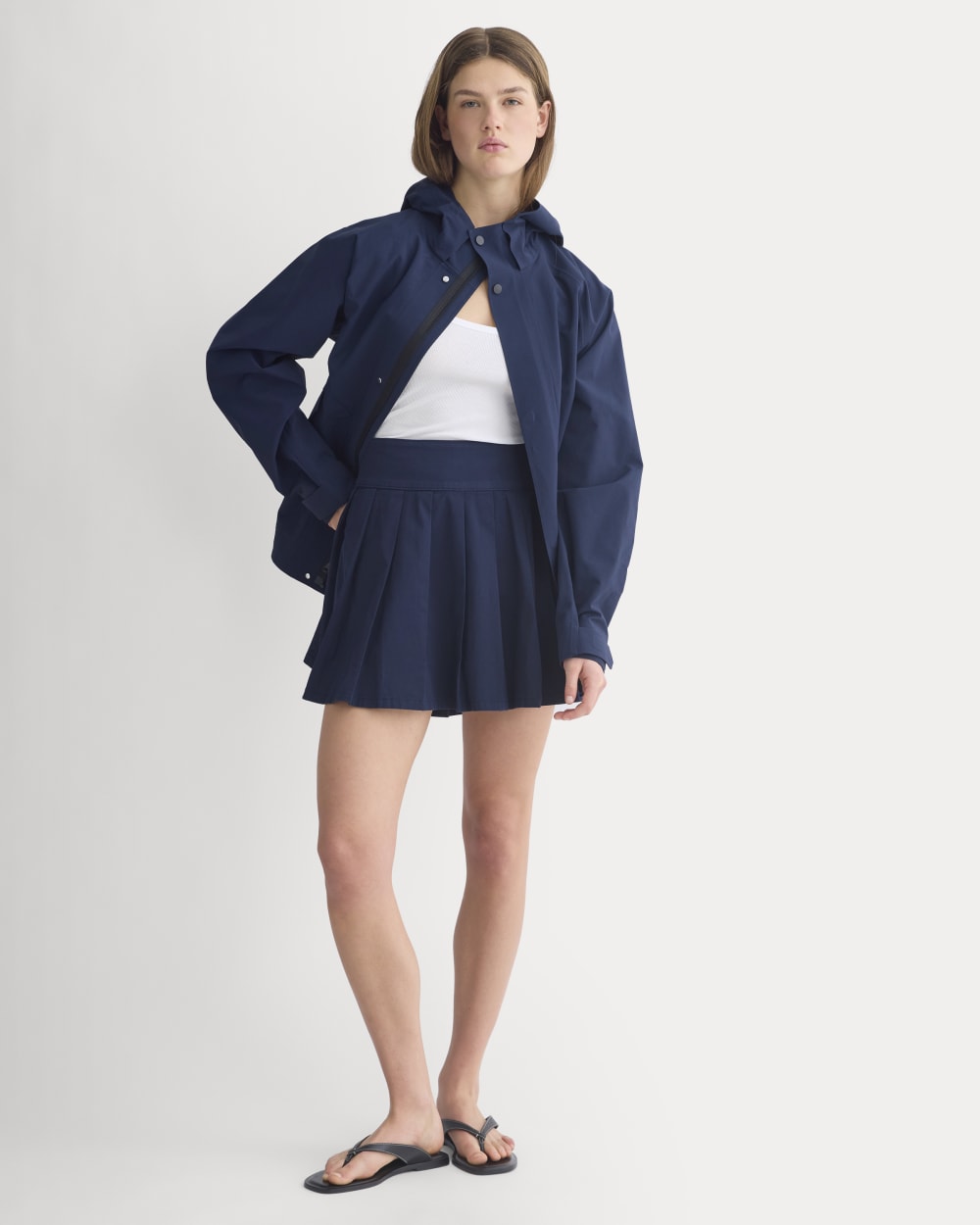 Utility Pleated Mini Skirt in Navy — detail view