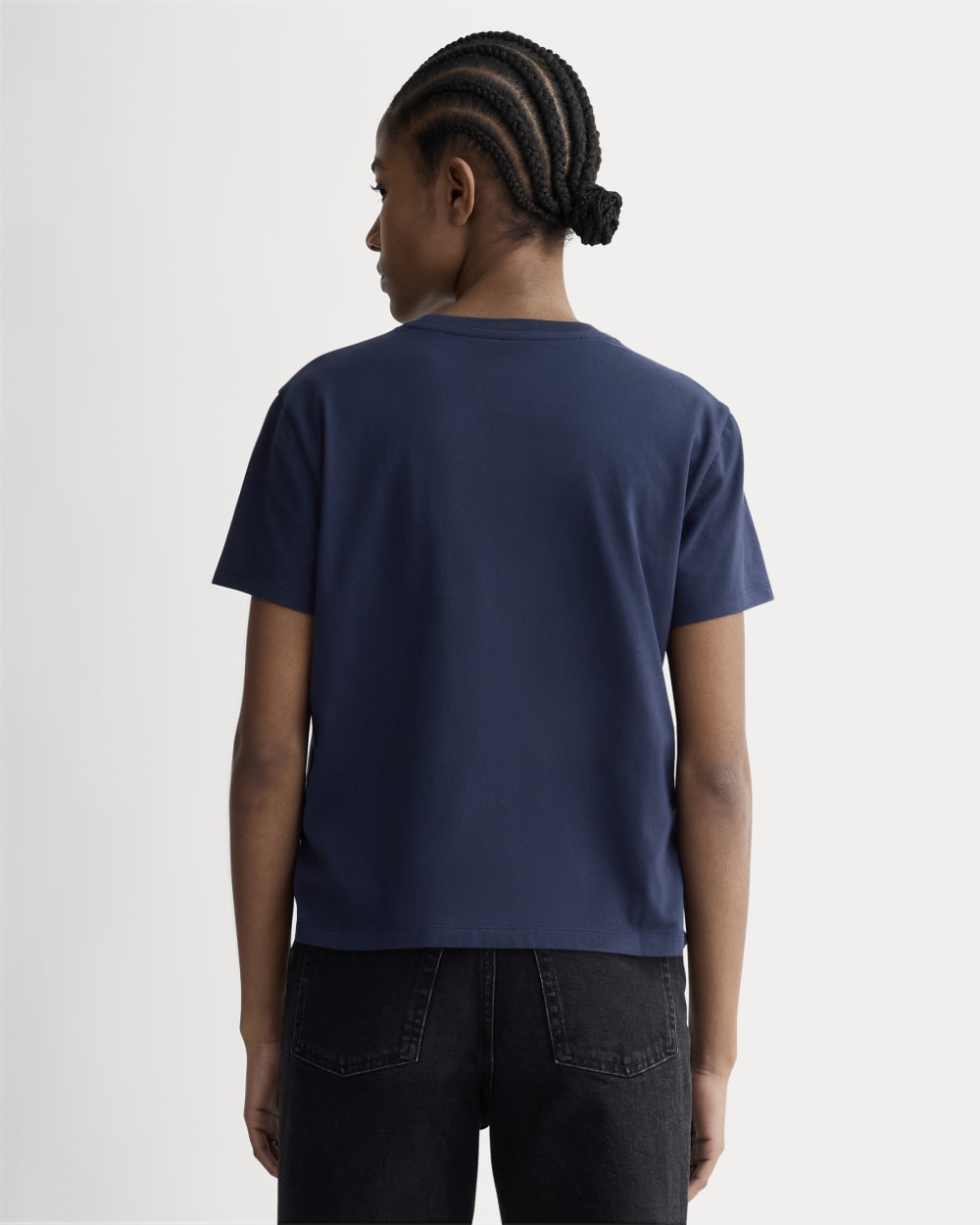 The Box-Cut Tee in Essential Cotton in Navy — detail view