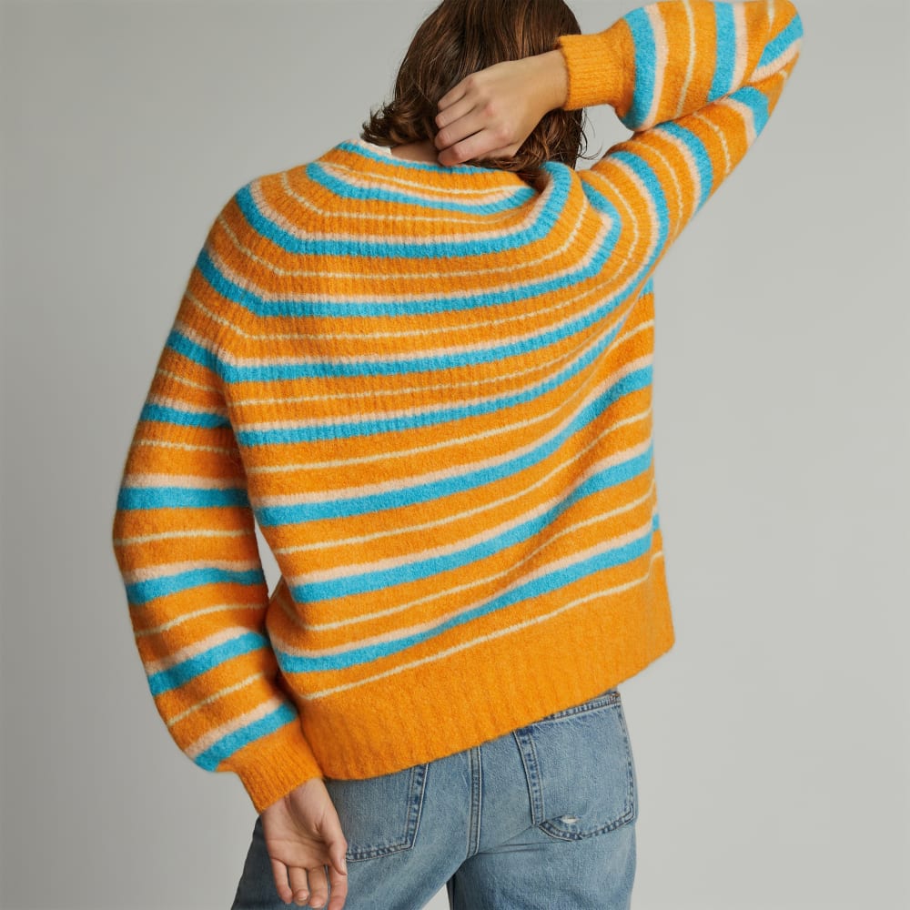 The SuperFuzz Alpaca Oversized Crew in Turmeric Stripe — detail view