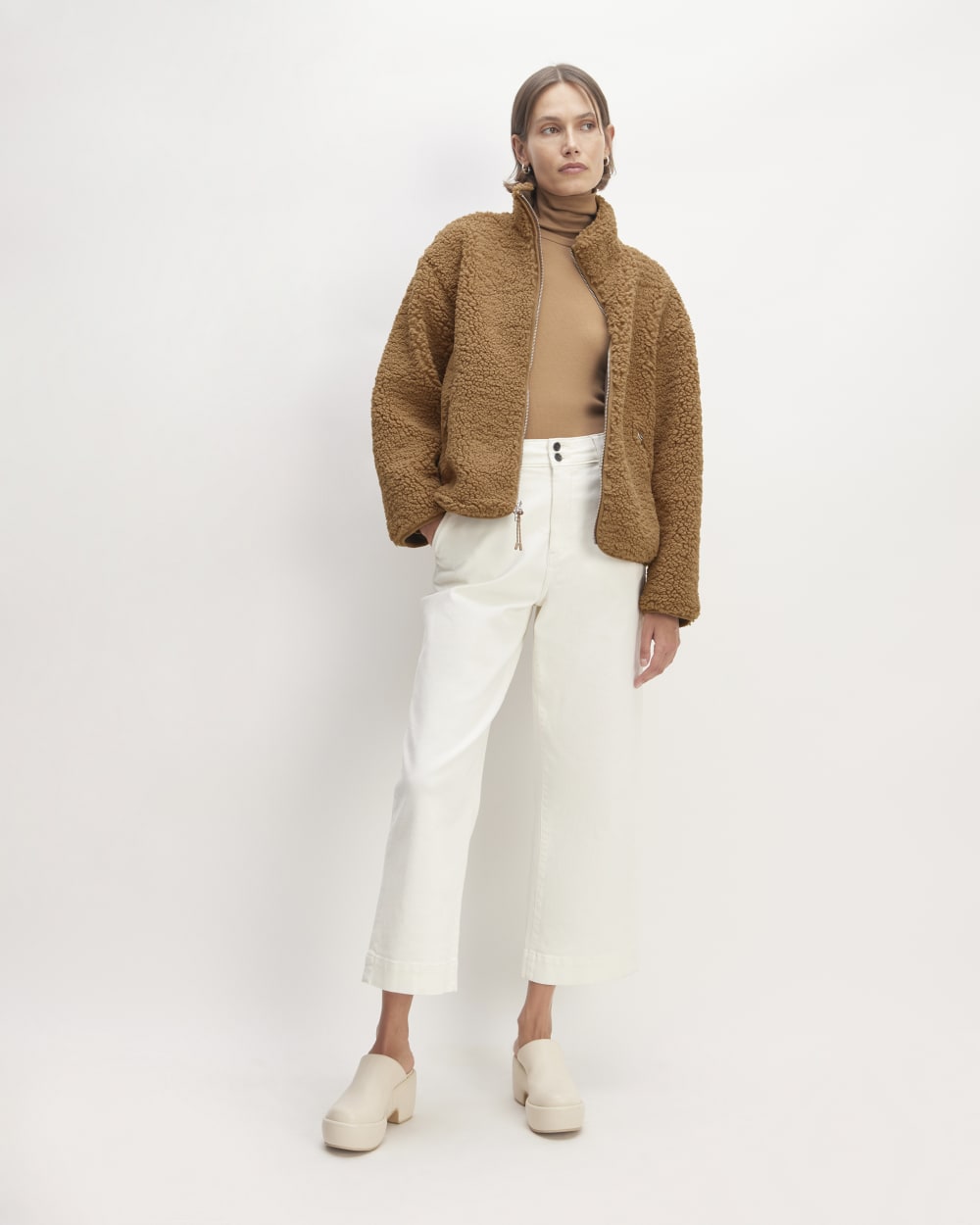 The ReNew Fleece Full Zip in Toasted Coconut — detail view