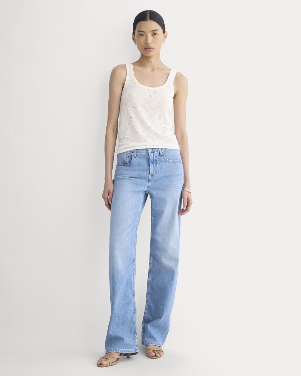 Lace-Trimmed Tank in Fine Linen in Bone — detail view