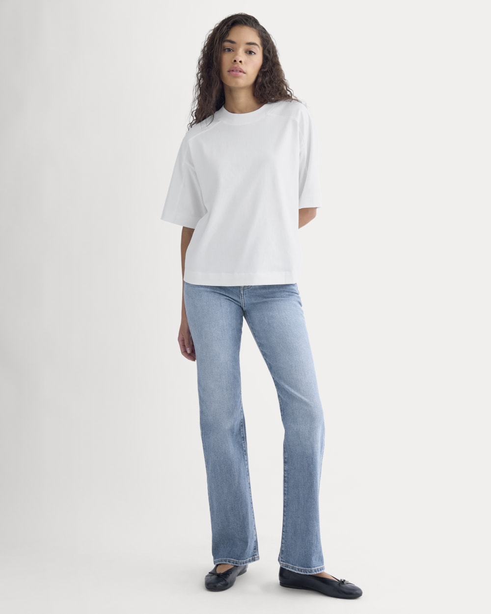 Oversized Seamed Tee in White — detail view