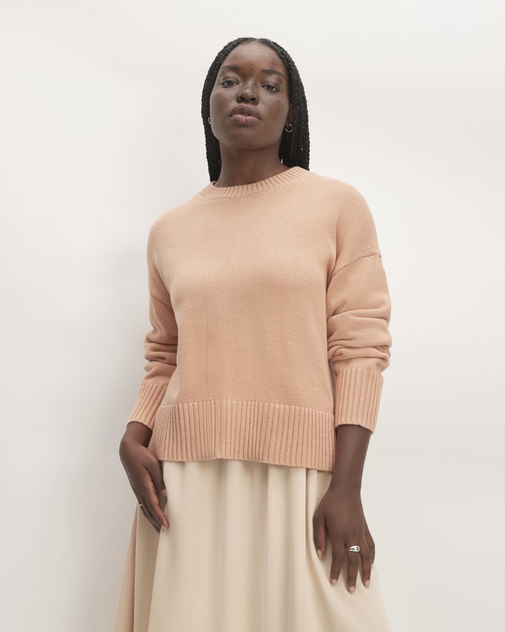 The Boxy Sweater in Everyday Cotton in Blush Pink — front view