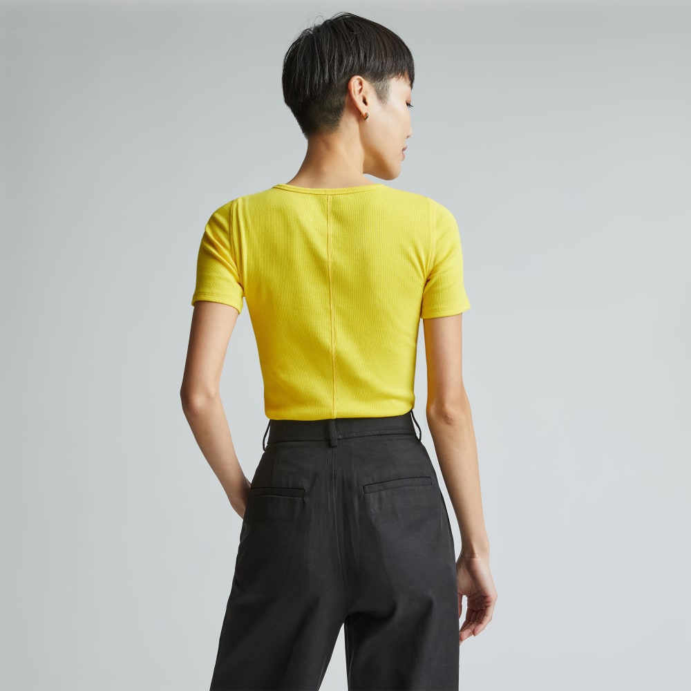 The Pima Micro-Rib Crew Tee in High Visibility Yellow — detail view