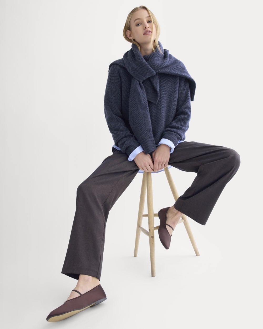 Cashmere Herringbone Sweater in Indigo — detail view