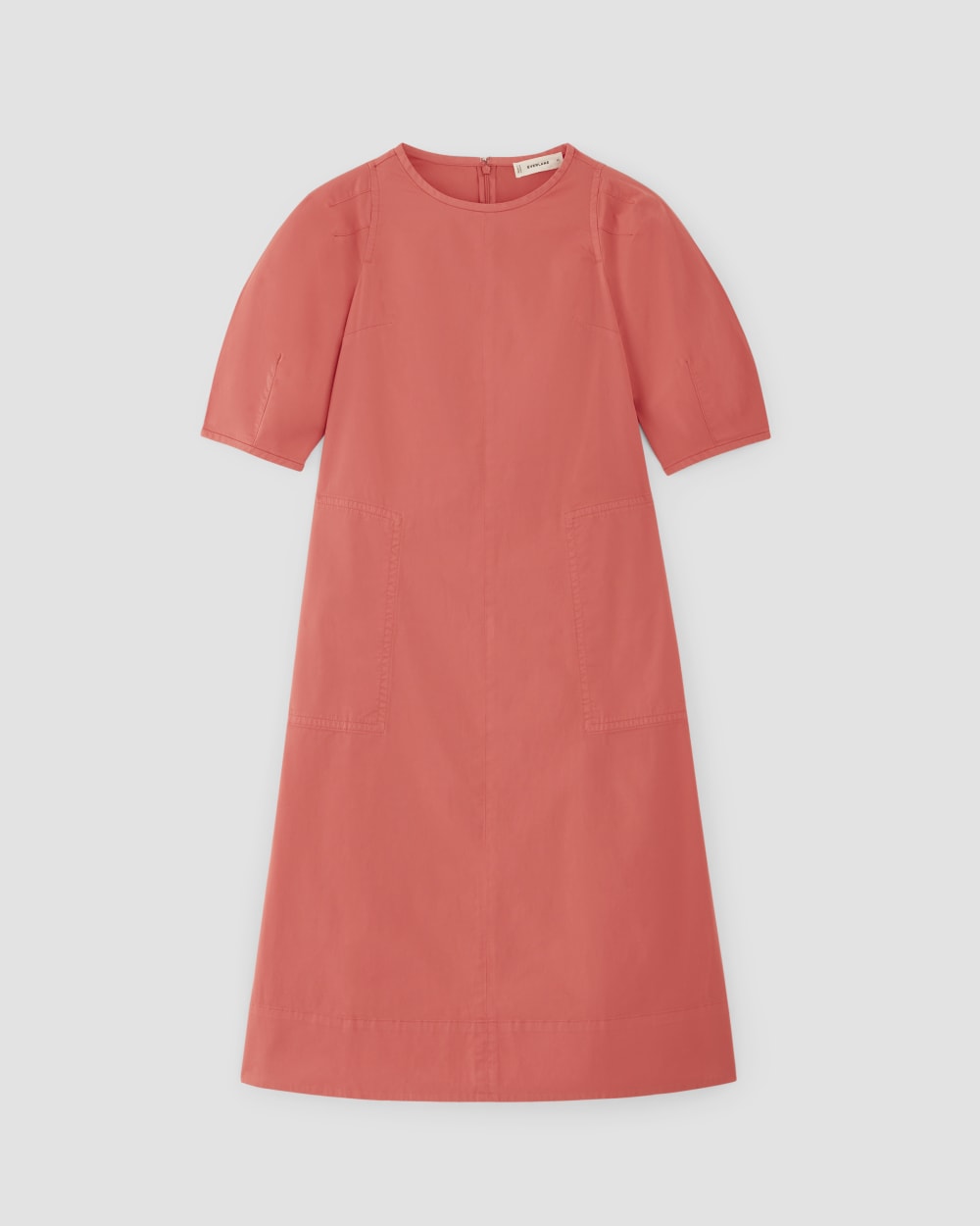 The Short-Sleeve Puff Midi Dress in Coral — alternate view