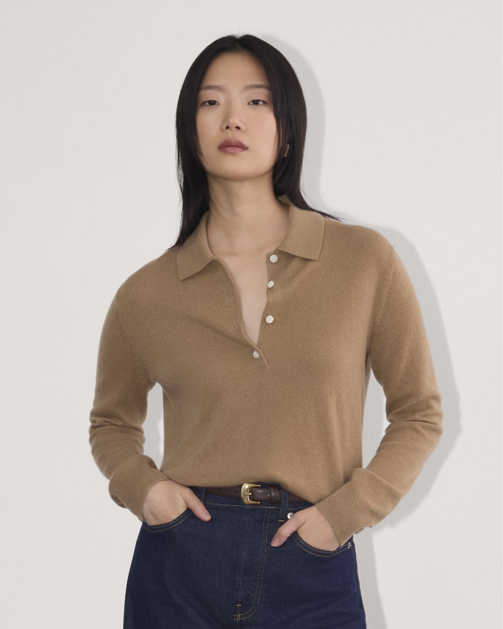 The Classic Polo in Cashmere in Tiger's Eye — front view