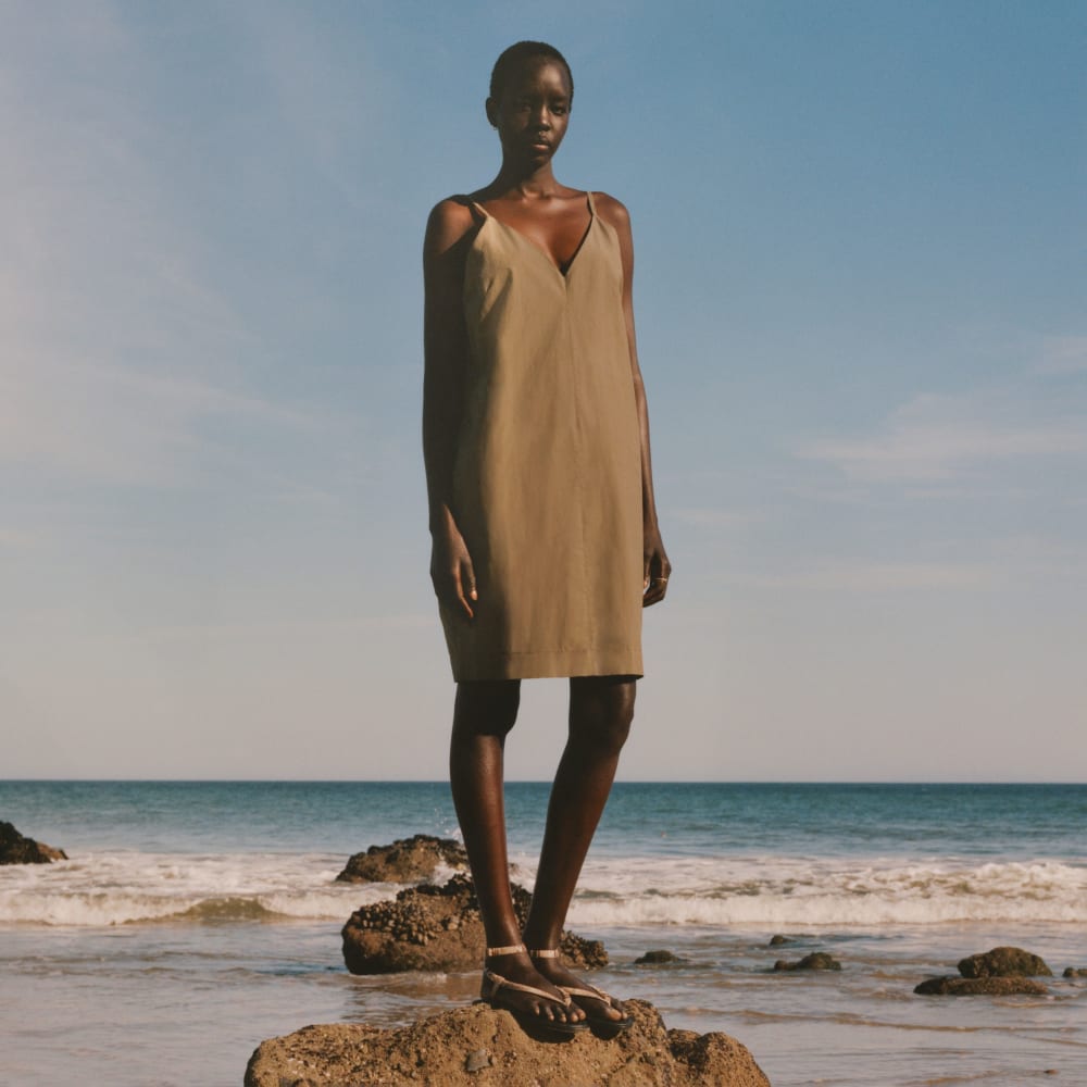 The Poplin Slip Dress in Kalamata — detail view