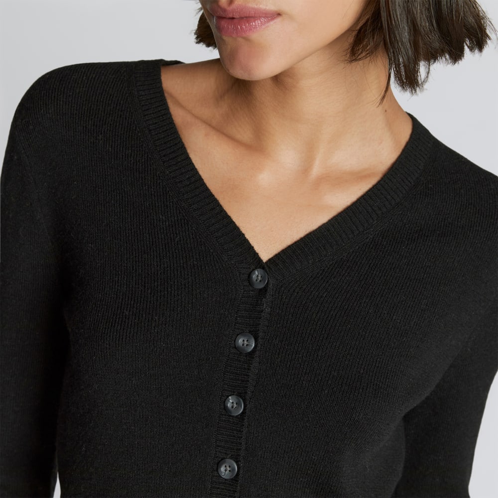 The Luxe Merino Cardigan in Black — detail view