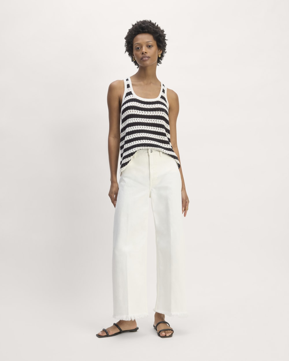 The Crochet Knit Tank in Bone / Black — detail view