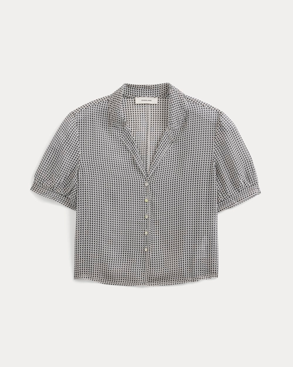 Notch Collar Shirt in Silk Georgette in Gardenia/Black Micro Dot — alternate view