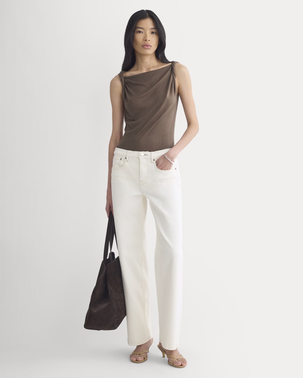 Cowl Neck Twist Tank in Butterluxe in Deep Taupe — detail view