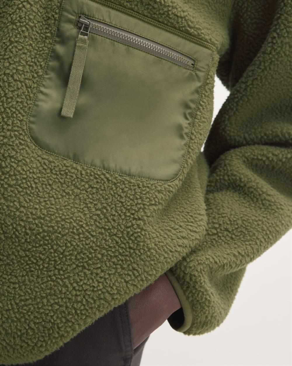 The ReNew Fleece Oversized Half-Zip in Kalamata — detail view