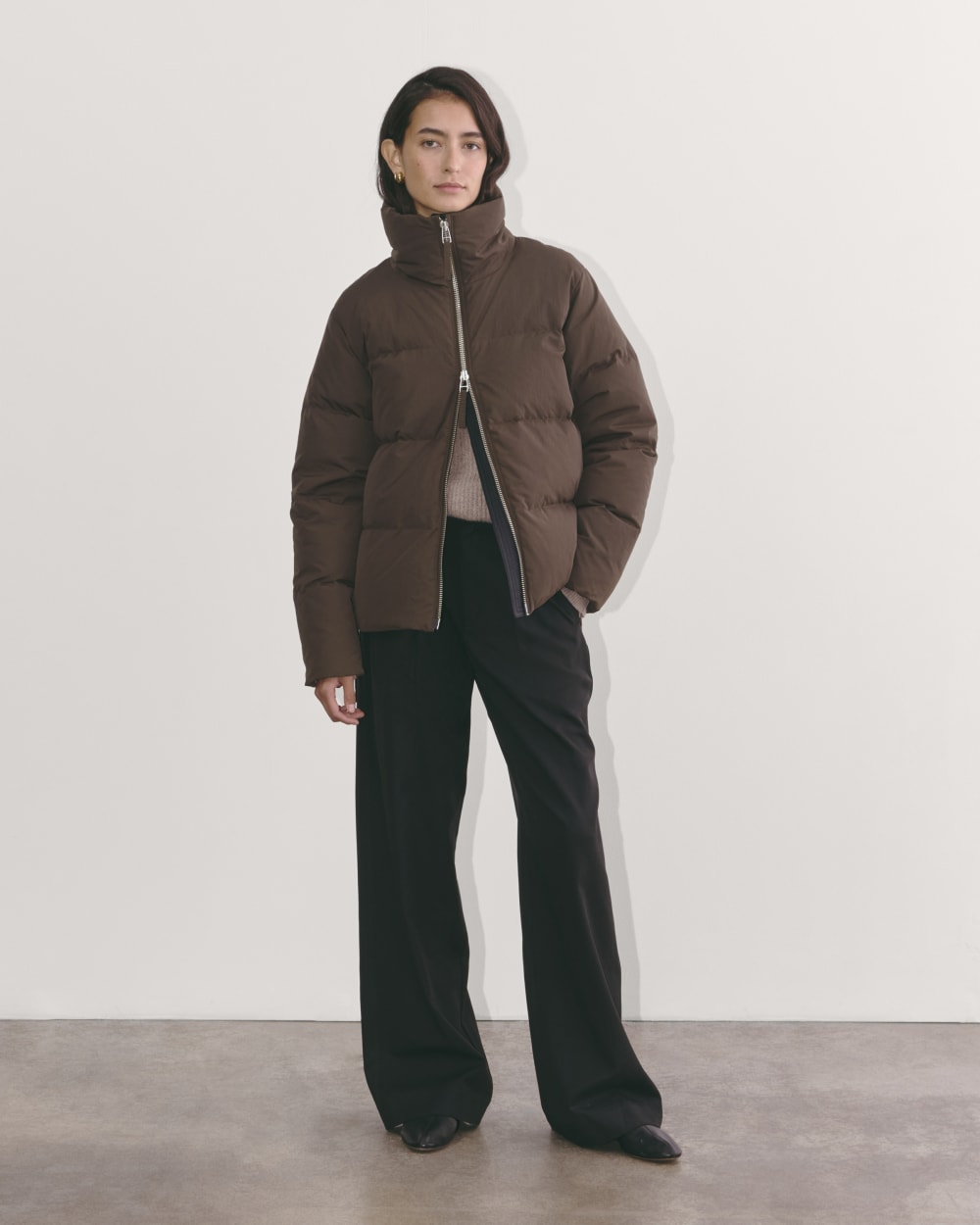 The Puffer Bomber in Earth Brown — detail view