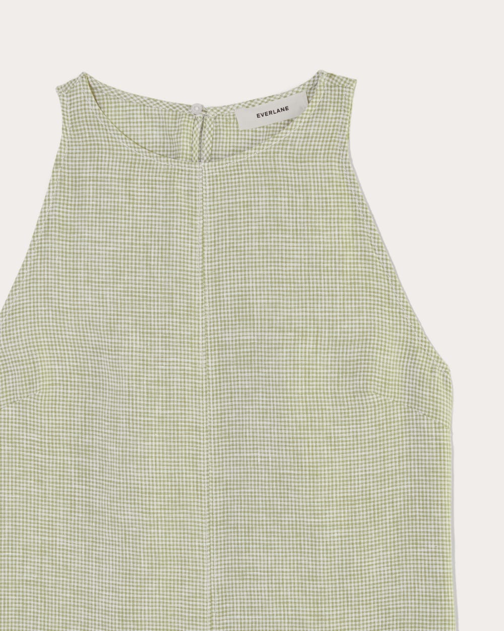 The Linen High-Neck Tank in Elm Gingham — detail view