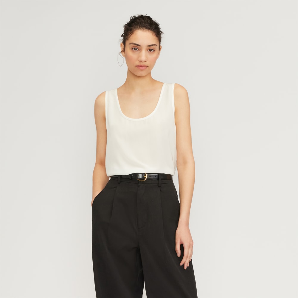 The Scoop Tank in Washable Silk in Off-White — front view