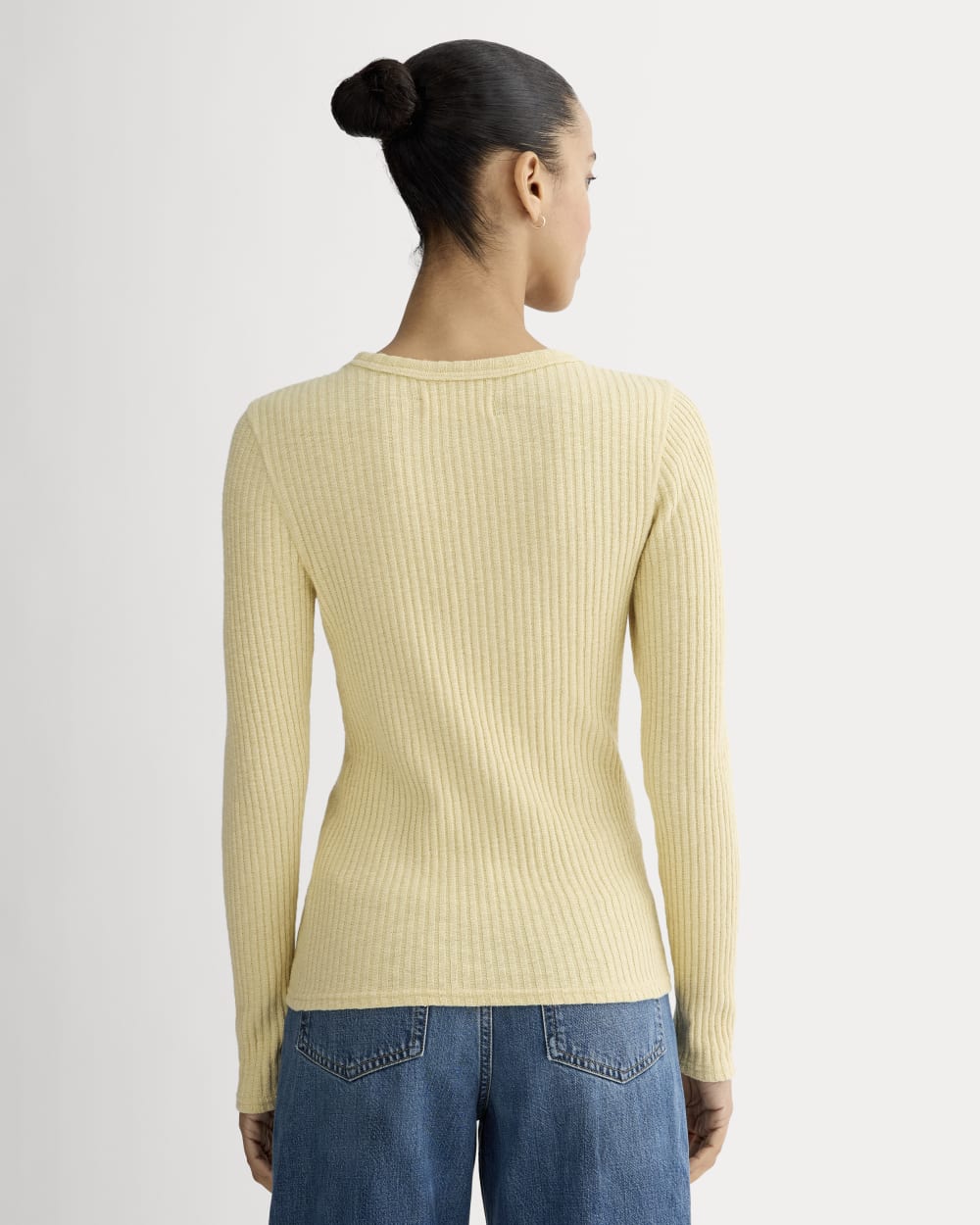 The Cozy Rib Long-Sleeve Tee in Banana Crepe — detail view
