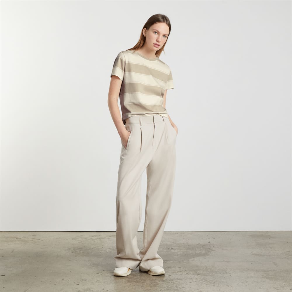 The Box-Cut Tee in Essential Cotton in Pale Khaki / Canvas Tan — detail view