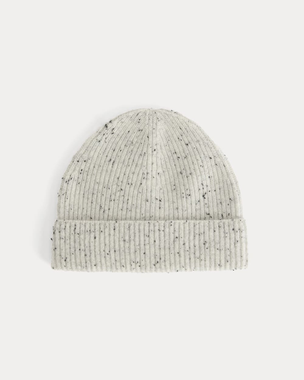The Cashmere Ribbed Beanie in Frost Donegal — front view
