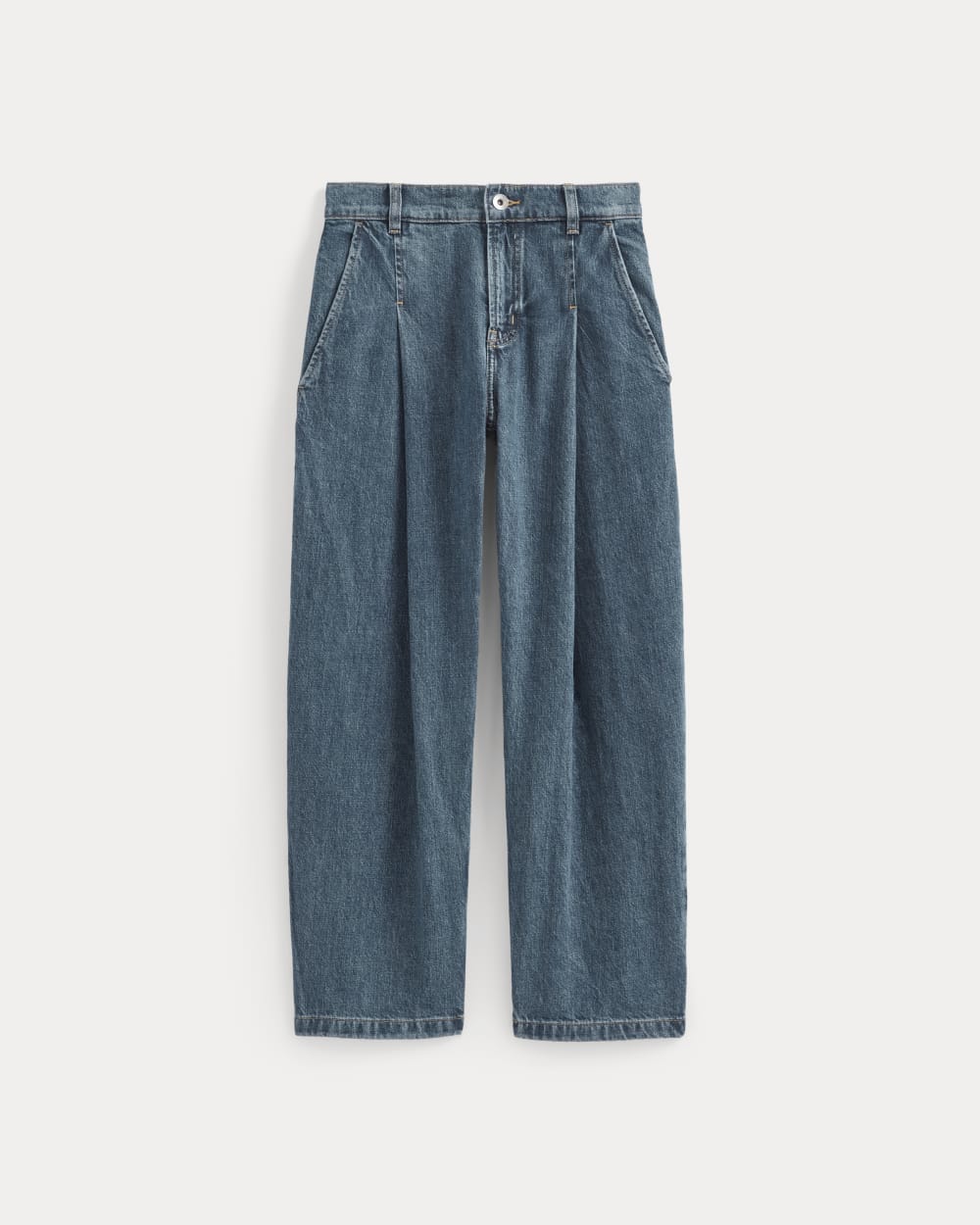The High Rise Pleated Jean in Mid Indigo — alternate view